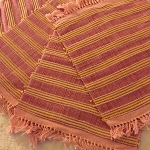 Pretty Pink/Yellow Vintage Striped Placemats with Fringe; Set of Four; LOVELY!